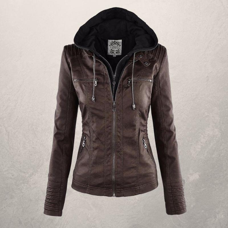 Berg-Feldt | Lederjacke - Kunstleder Slim Fit Kapuzenzip-Jacke
