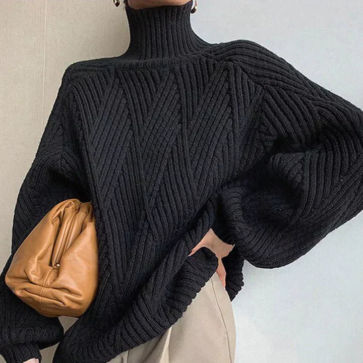 Pull-over noir à col roulé élégant pour femme