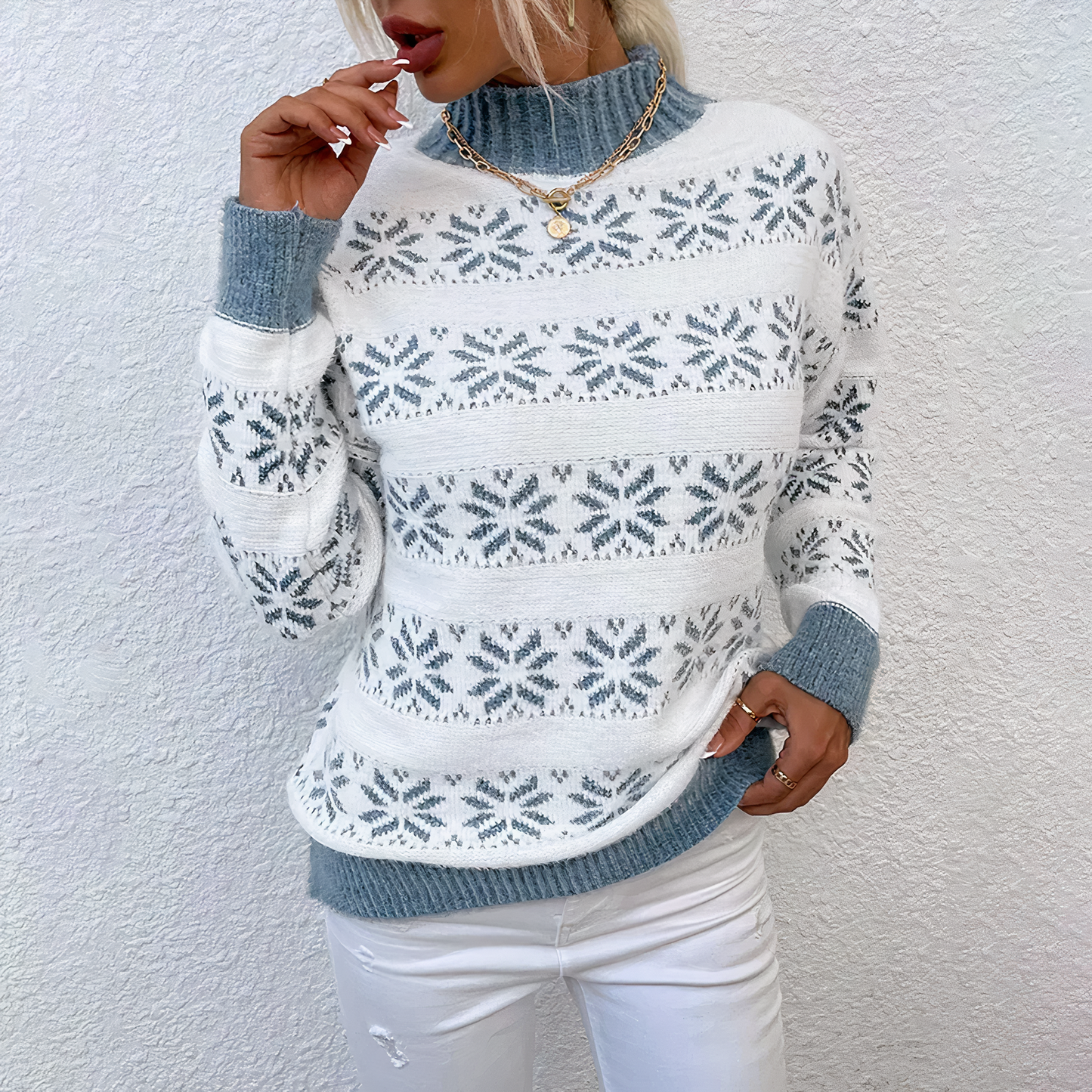 Berg-Feldt | Strick Schneeflocken Rollkragenpullover