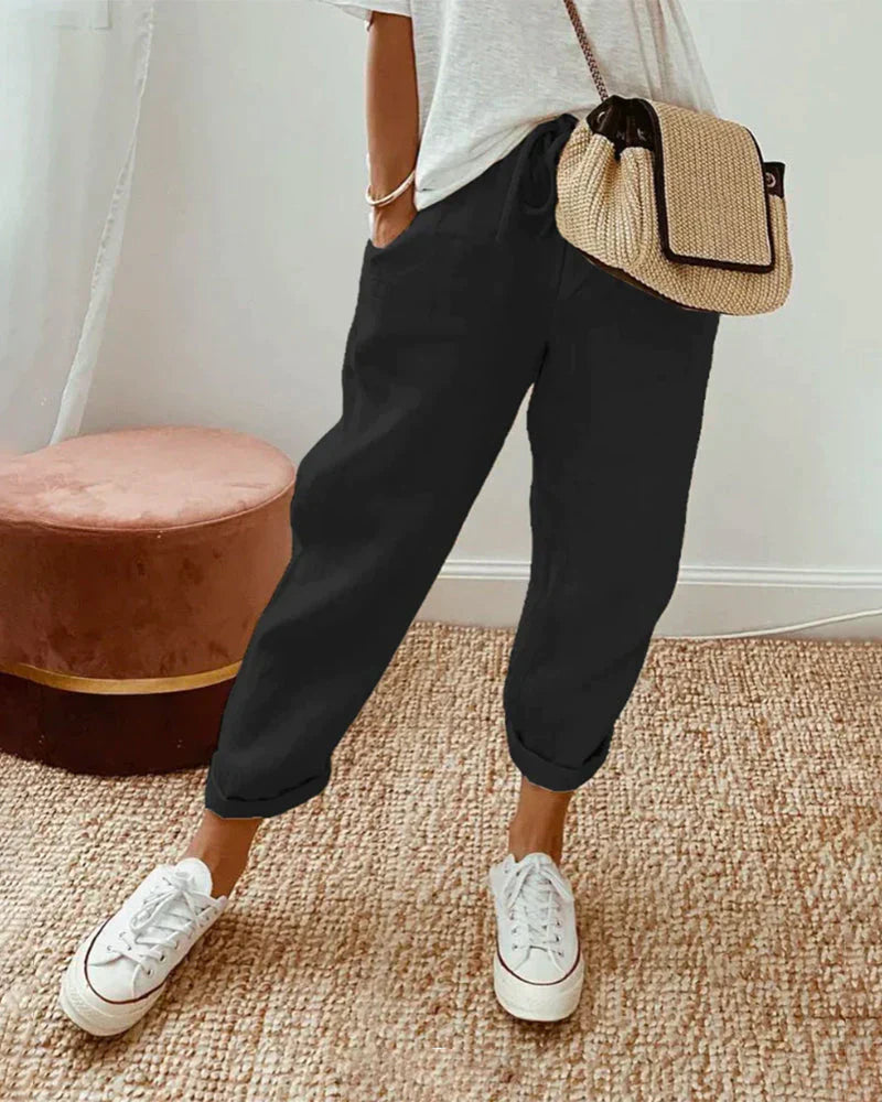 Pantalon en coton et lin, uni - Luella