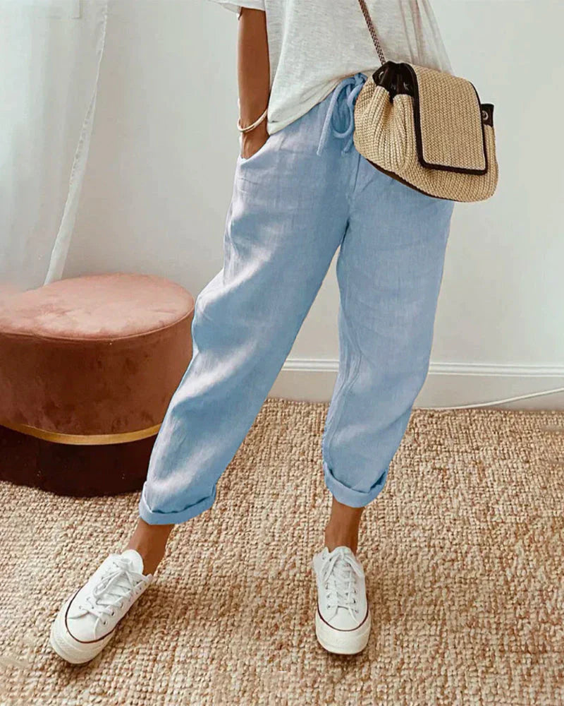 Pantalon en coton et lin, uni - Luella