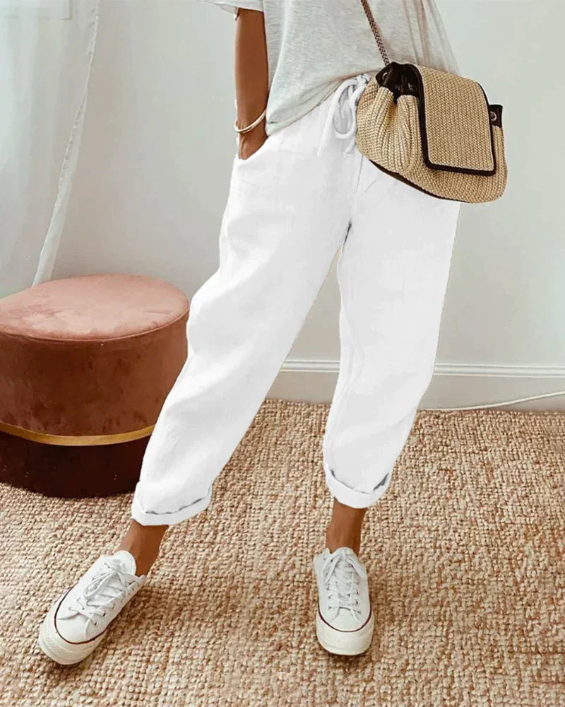Pantalon en coton et lin, uni - Luella