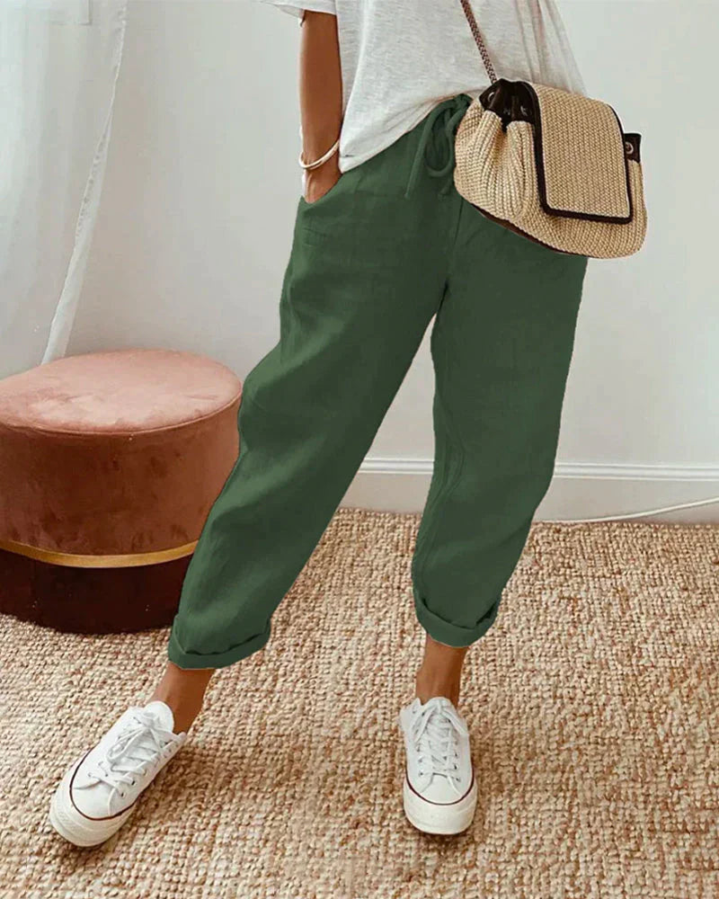 Pantalon en coton et lin, uni - Luella