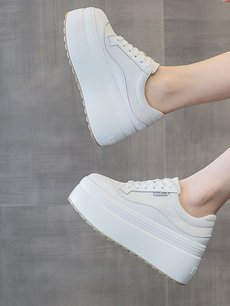 Baskets compensées épaisses en dentelle et cuir