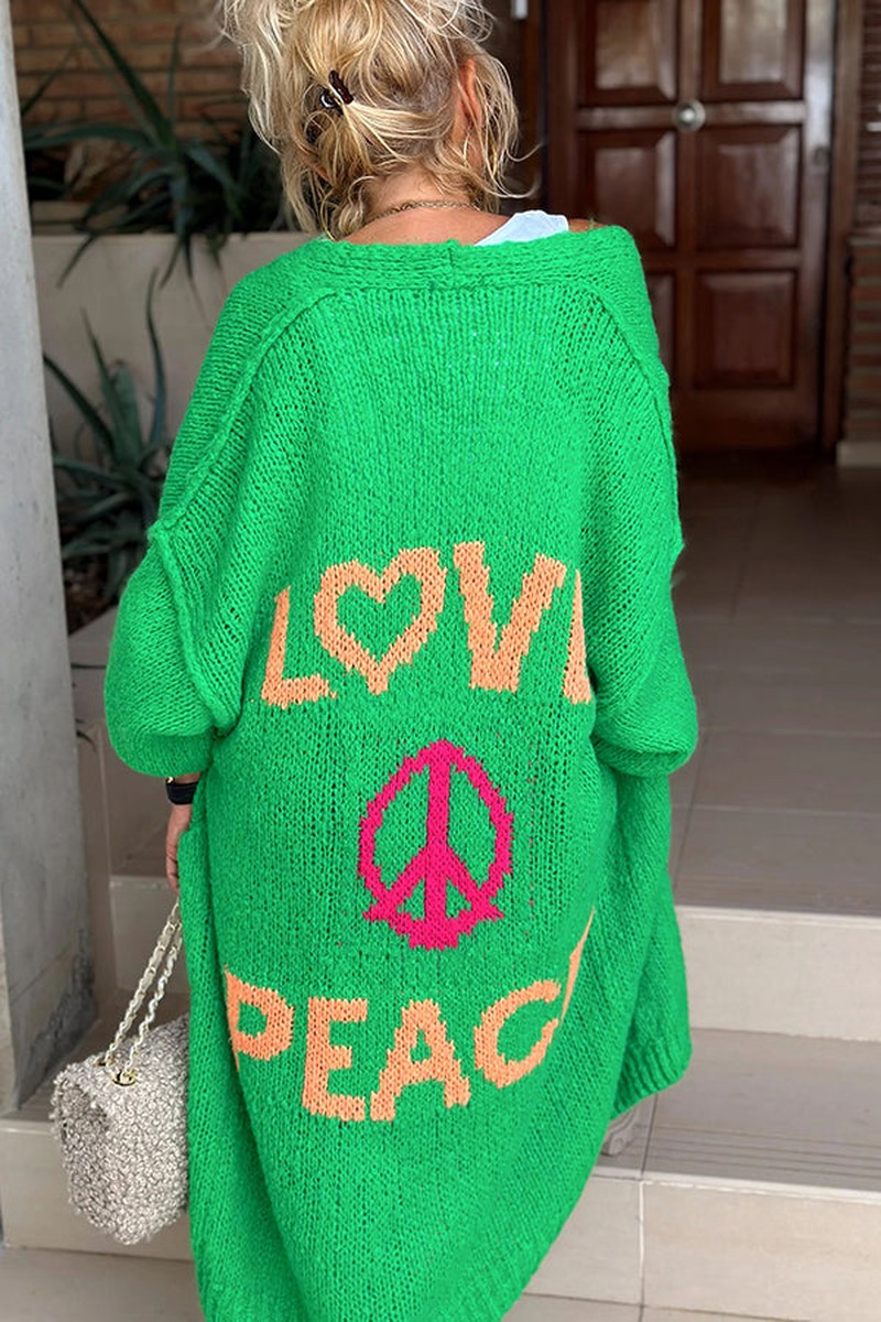 Berg-Feldt : Long gilet en maille avec motif Love & Peace