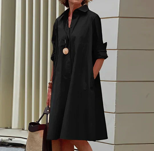 Kleid Lisbeth: Hemdblusenkleid mit Dreiviertelärmeln und Umlegekragen