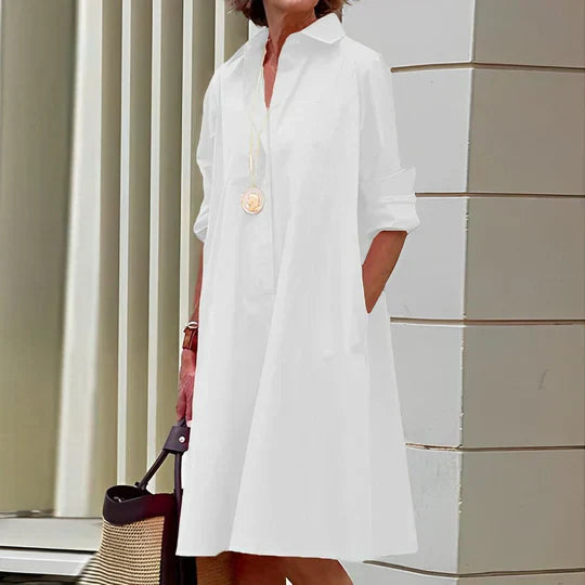 Kleid Lisbeth: Hemdblusenkleid mit Dreiviertelärmeln und Umlegekragen
