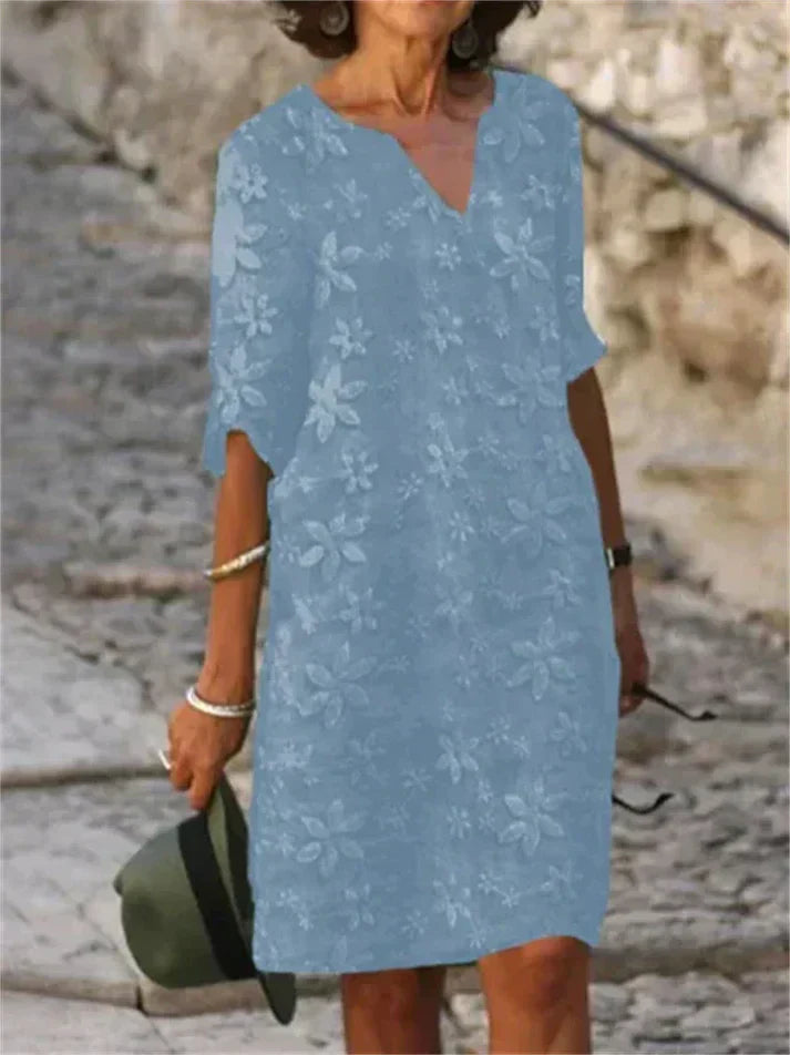 Baumwoll-Leinen Sommerkleid mit Blumenmuster von Berg-Feldt