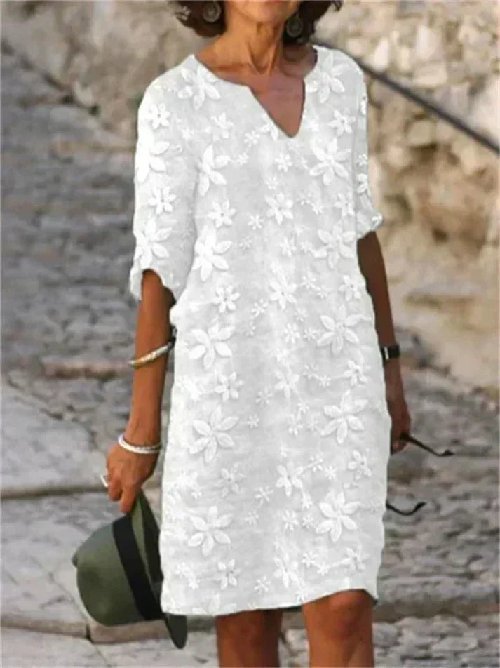 Baumwoll-Leinen Sommerkleid mit Blumenmuster von Berg-Feldt