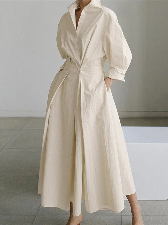 Berg-Feldt | Elegantes Damen Maxi Kleid mit Kragen und Schmeichelhaften Falten