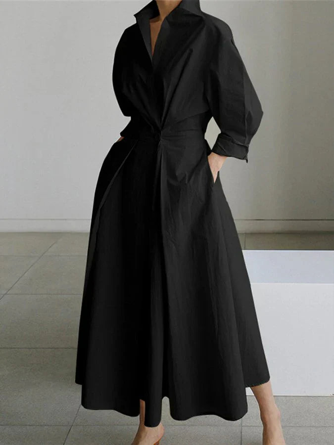 Berg-Feldt | Elegantes Damen Maxi Kleid mit Kragen und Schmeichelhaften Falten