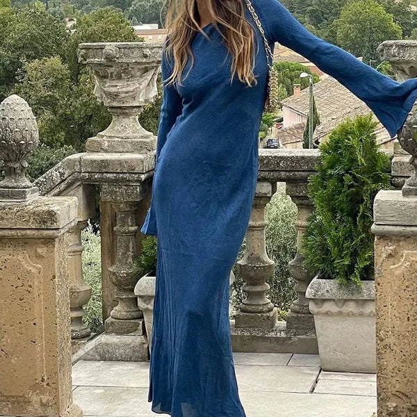 Berg-Feldt | Elegantes Langes Kleid mit Auslaufenden Ärmeln Maxi