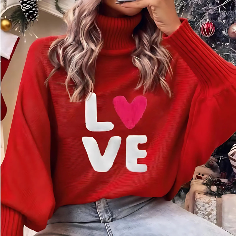 Berg-Feldt | Pull à Col Roulé et Manches Longues Imprimé Love pour Femme