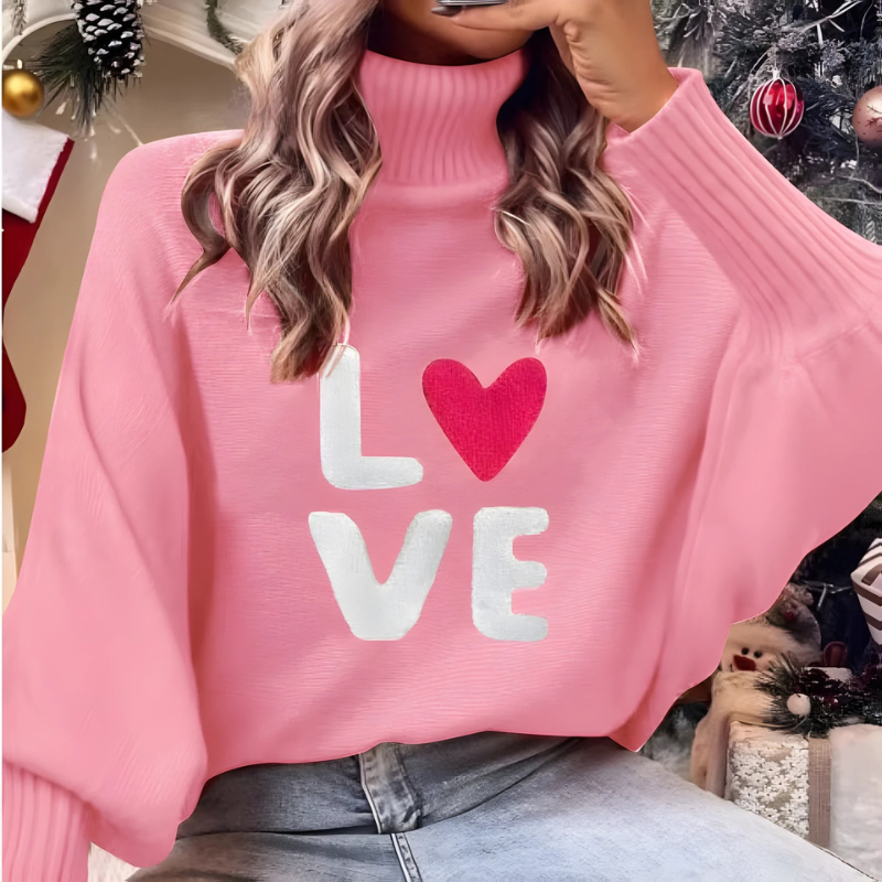 Berg-Feldt | Pull à Col Roulé et Manches Longues Imprimé Love pour Femme