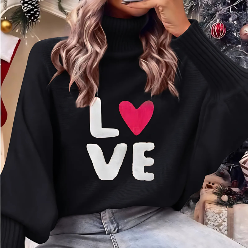 Berg-Feldt | Pull à Col Roulé et Manches Longues Imprimé Love pour Femme