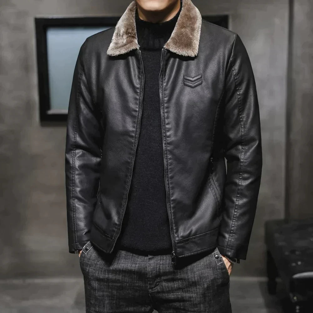 Berg-Feldt | Lederjacke mit Fleece-Kragen