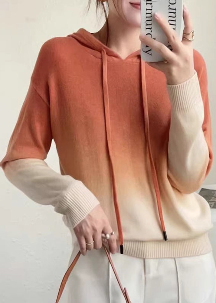 Berg-Feldt | Farbverlauf Patchwork Wollstrickpullover mit Kapuze Herbst