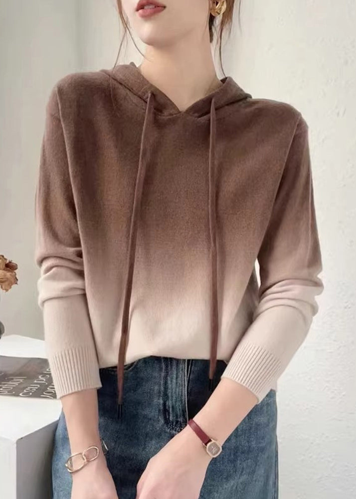 Berg-Feldt | Farbverlauf Patchwork Wollstrickpullover mit Kapuze Herbst