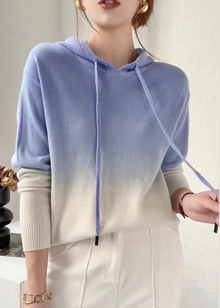 Berg-Feldt | Farbverlauf Patchwork Wollstrickpullover mit Kapuze Herbst