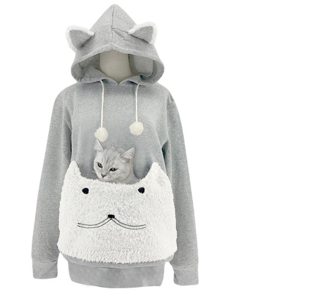 Damen Sweat à capuche douillet avec motif chat et poche kangourou pratique Berg-Feldt