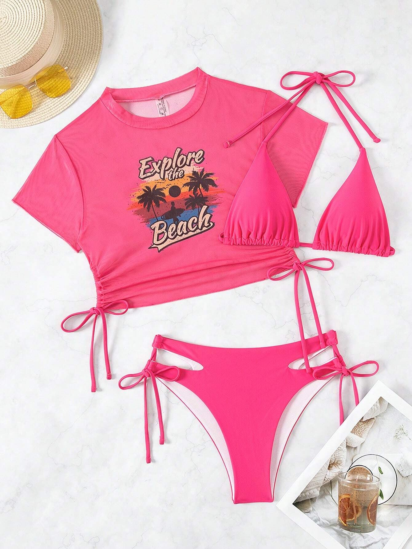 Ensemble de bikini Berg-Feldt pour femme, coupe haute, découpes, haut court