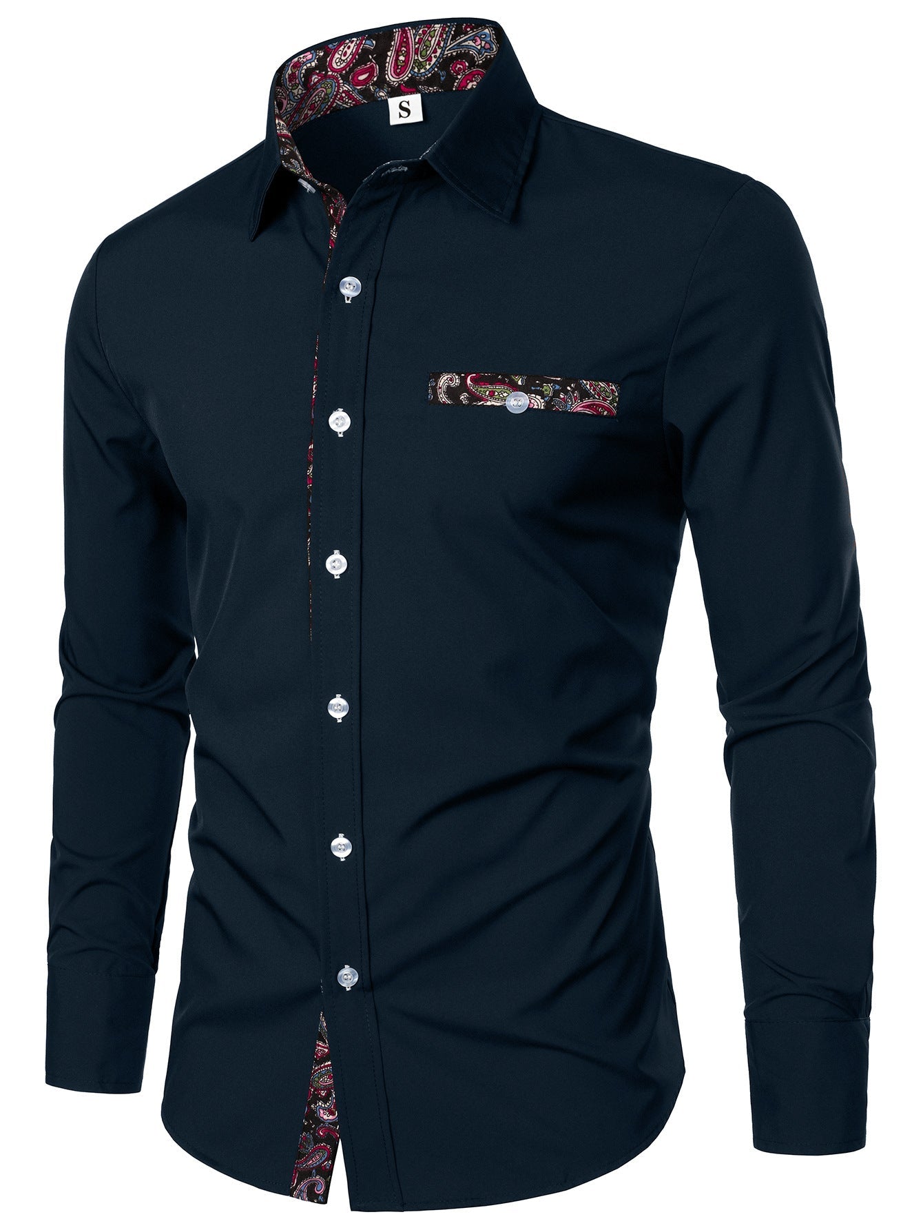 Chemise homme à manches longues avec motif cachemire à l'intérieur du col Berg-Feldt