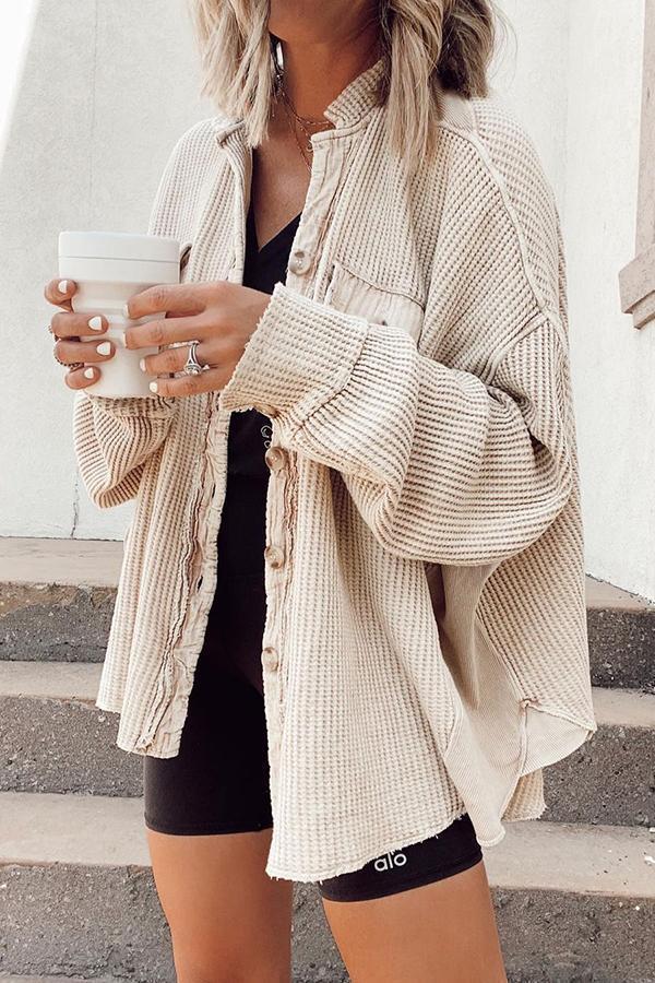 Damen oversized Waffelstruktur Hemdjacke Berg-Feldt