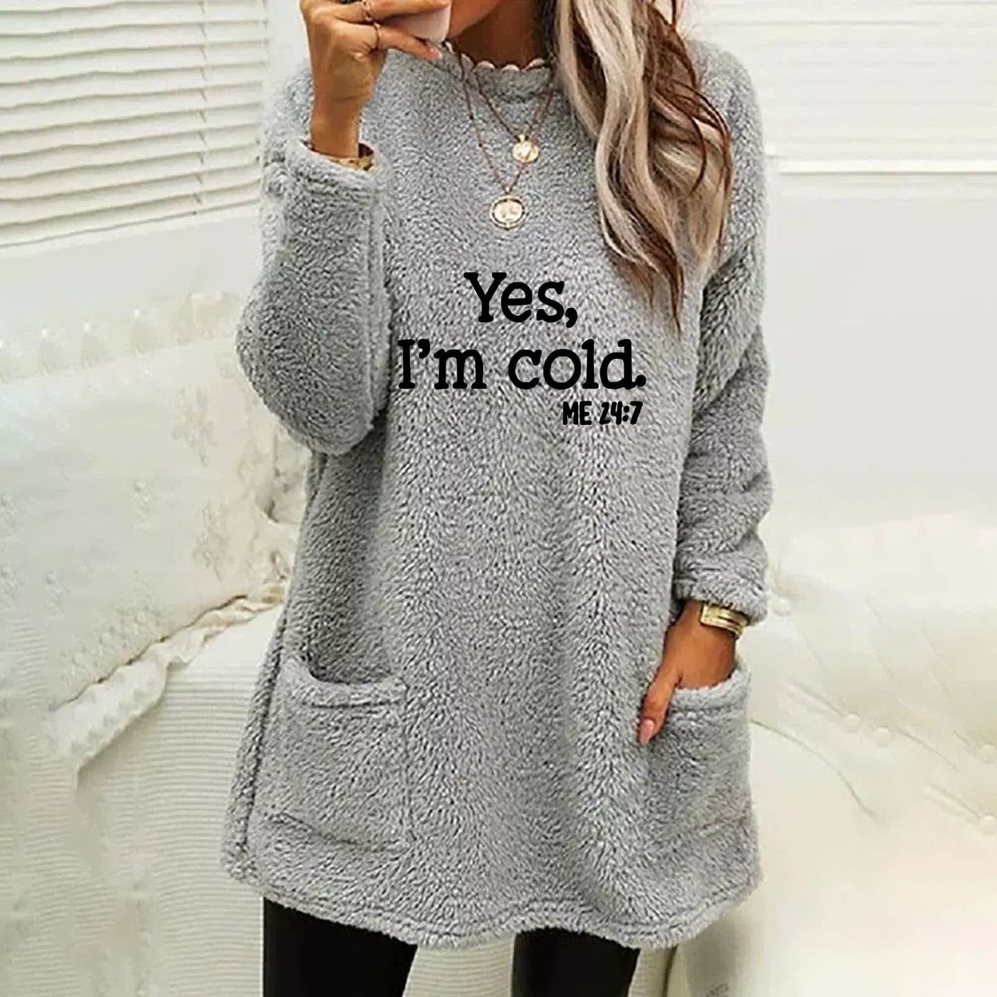 Berg-Feldt | Übergröße Sweatshirt Doppelseitiges Fleece Buchstabenprint Seitentaschen Langarm