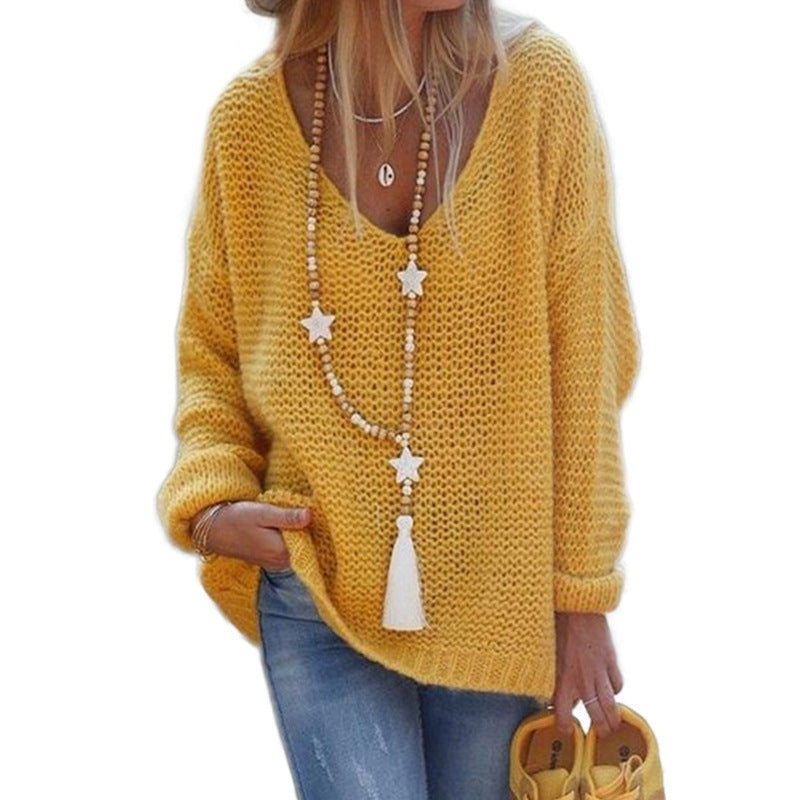 Pull en grosse maille pour femme, col en V profond, coupe décontractée Berg-Feldt