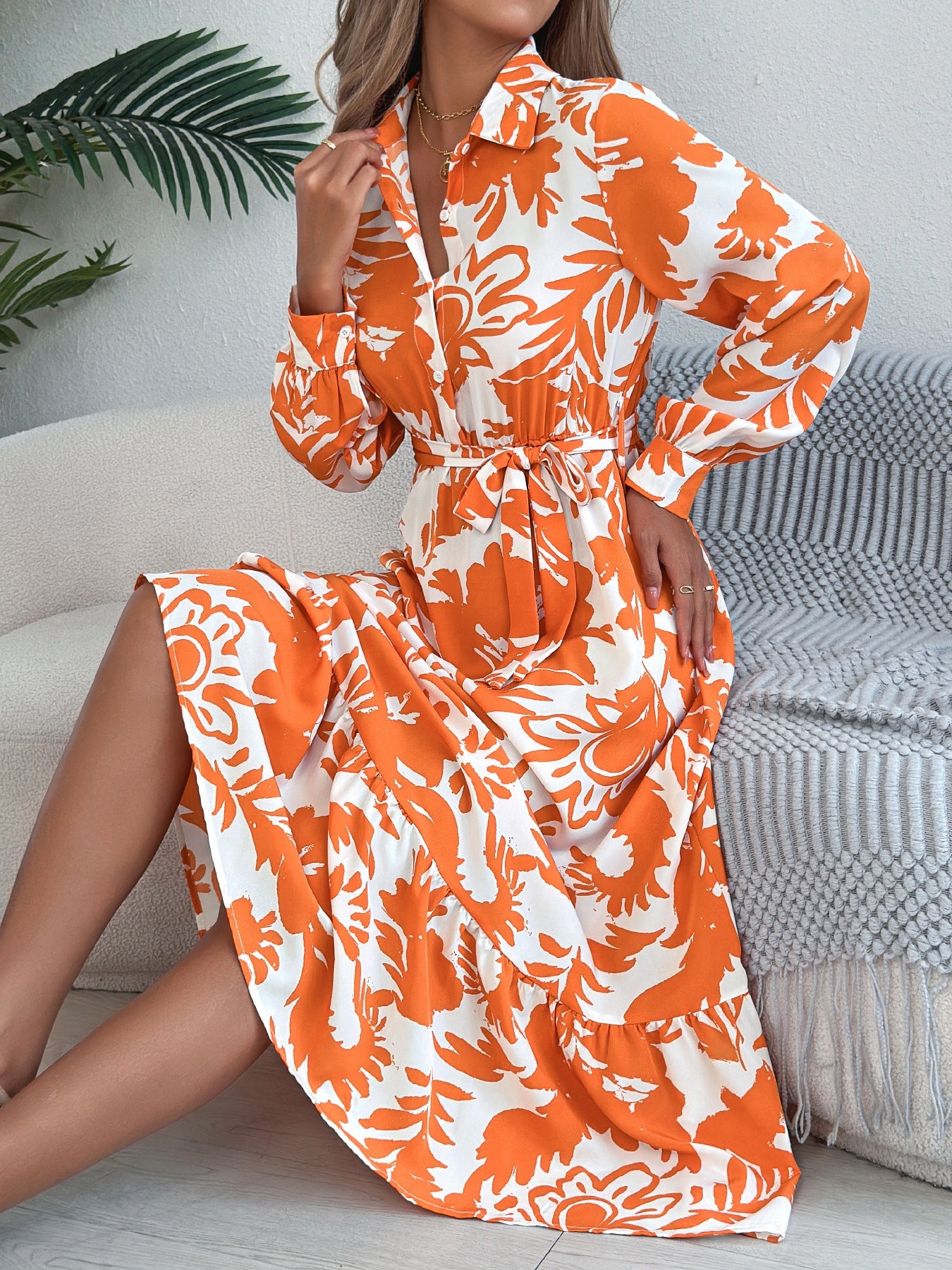 Berg-Feldt Robe longue à motif floral pour femme