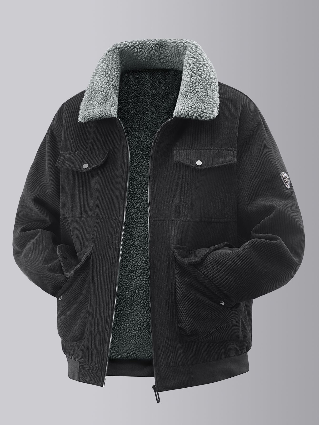 Herren kuschelige Teddy-Fleecejacke mit praktischen Brusttaschen und elastischen Bündchen Berg-Feldt