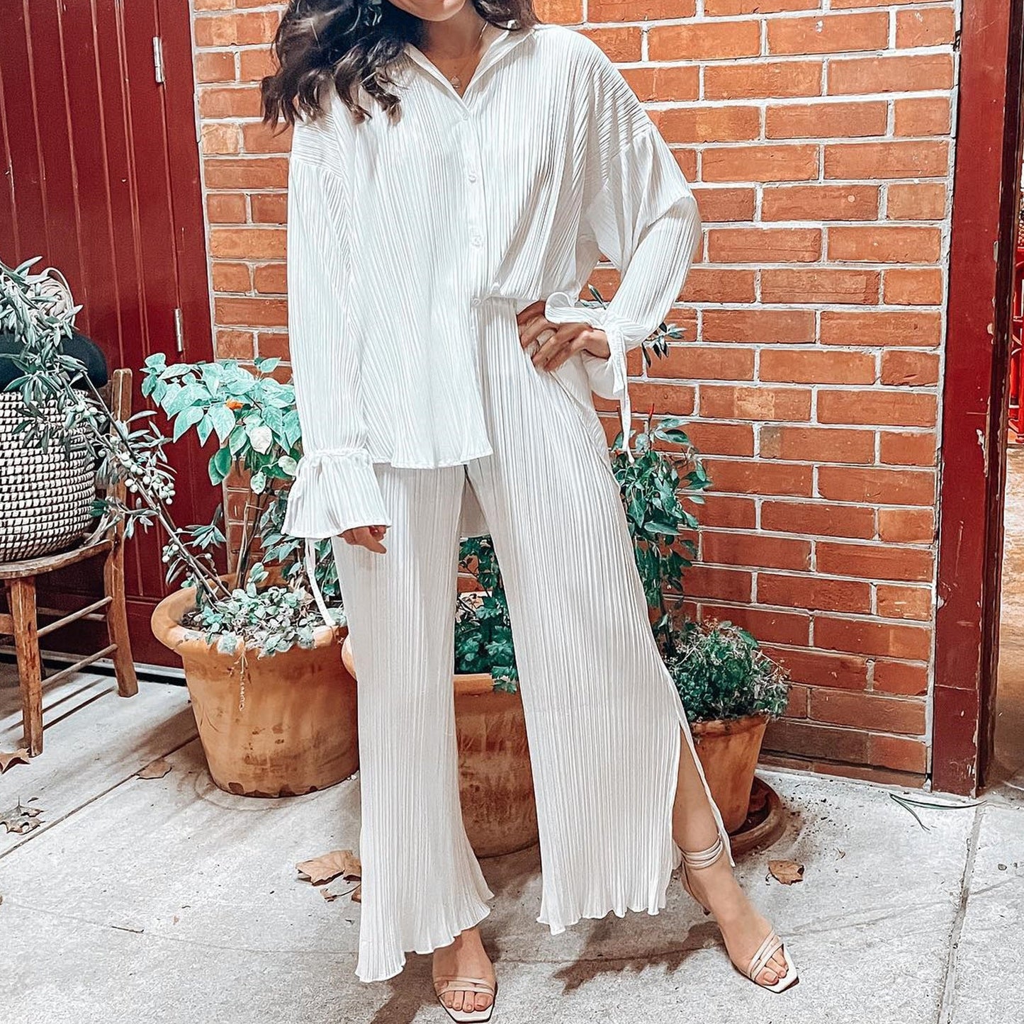 Ensemble plissé Berg-Feldt pour femme : Chemise oversize et pantalon large