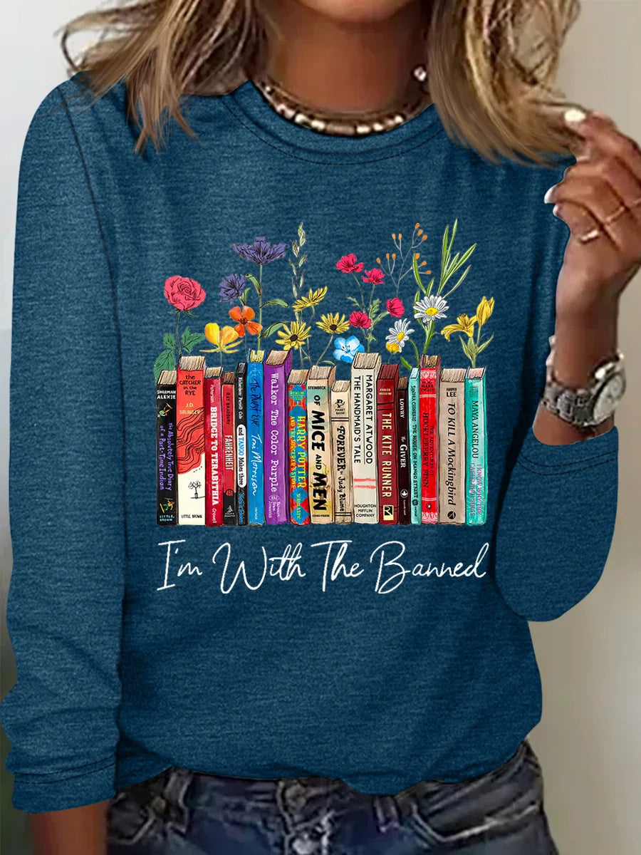 T-shirt à manches longues pour femmes avec motif livres et fleurs Berg-Feldt