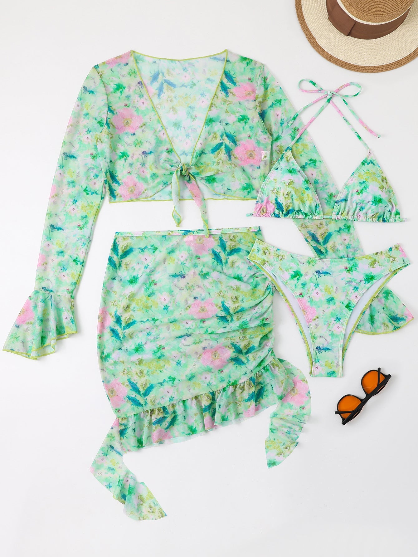 Ensemble haut court et jupe à motif floral avec de jolis volants de berg-feldt