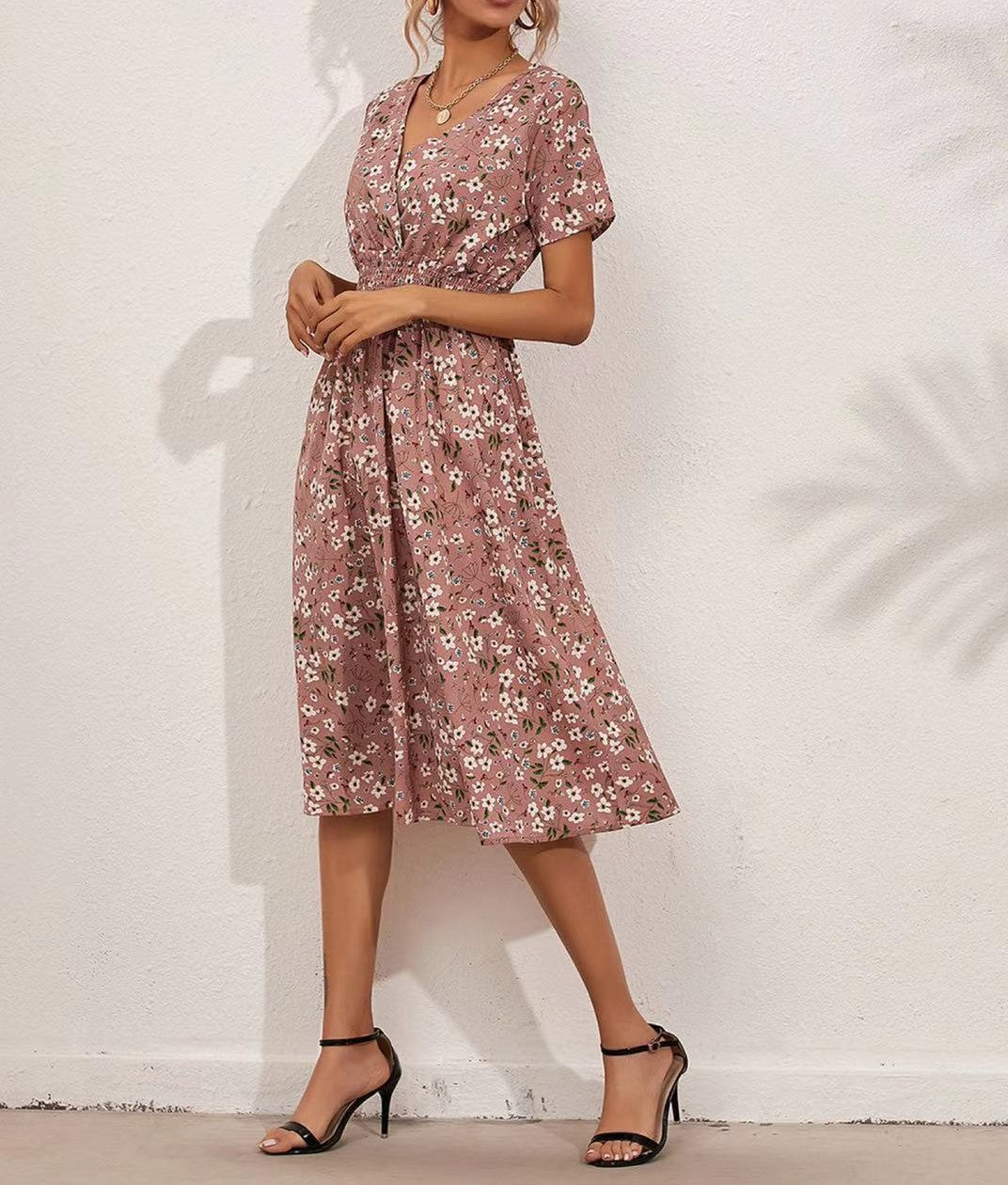 Robe midi fleurie pour femme avec taille froncée de berg-feldt