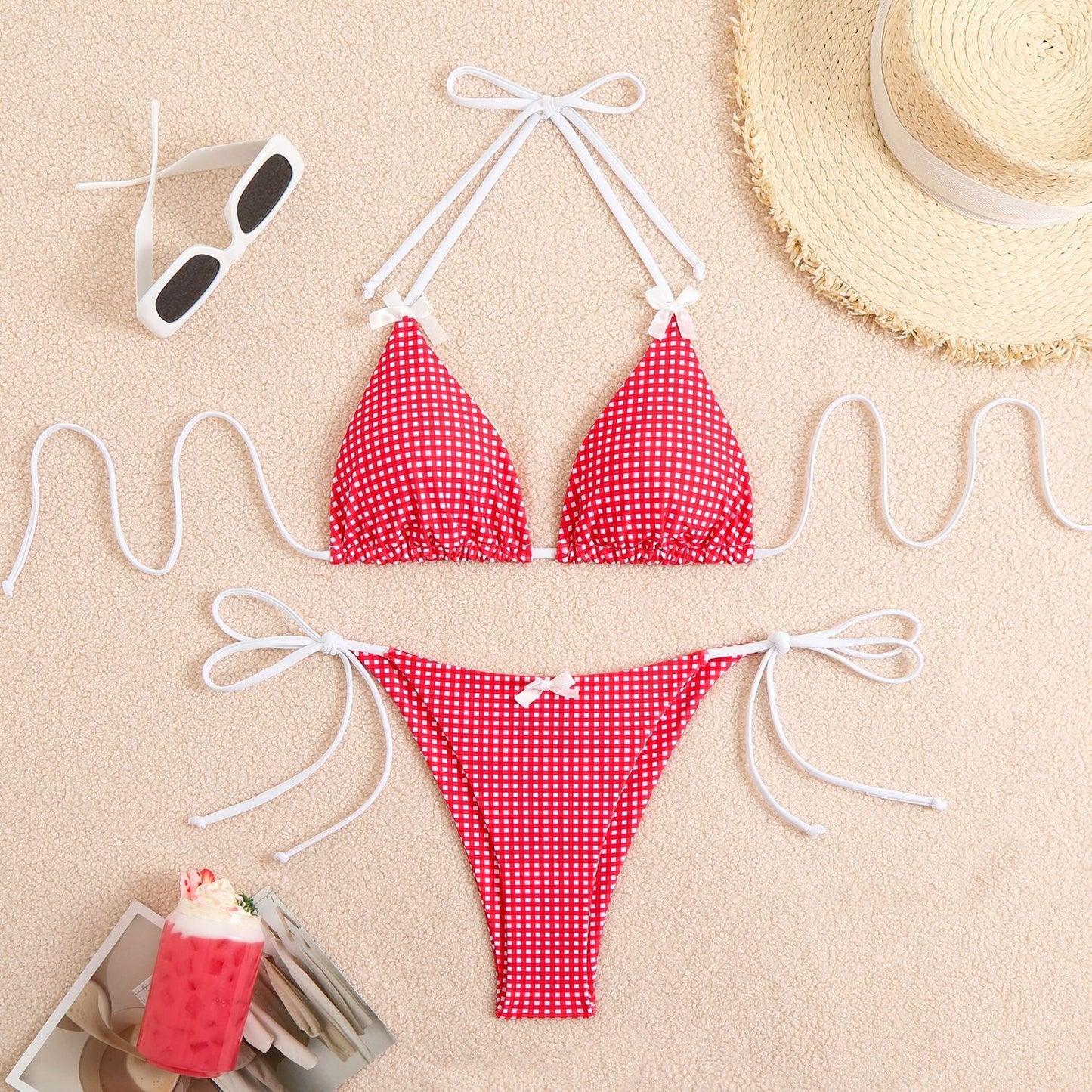 Haut de bikini triangulaire imprimé vichy pour femme Berg-Feldt