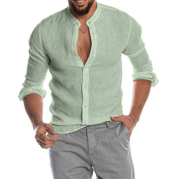 Herren Leinenhemd mit modernem Henley-Ausschnitt und Struktur Berg-Feldt