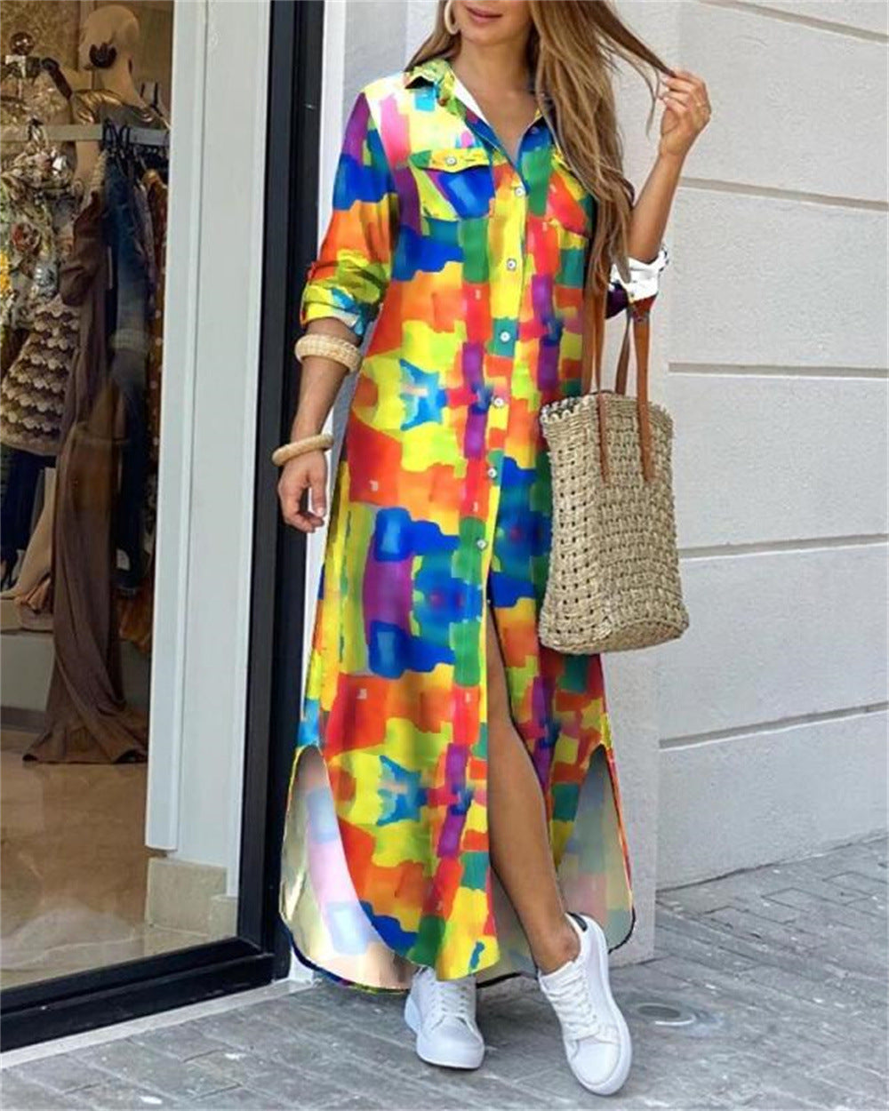 Robe longue pour femme Berg-Feldt à imprimé géométrique