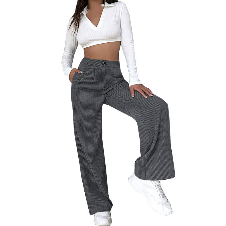 Pantalon ample en velours côtelé taille haute avec poches latérales pour femme Berg-Feldt