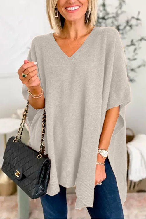 Poncho décontracté en tricot pour femme avec col en V et manches tombantes Berg-Feldt