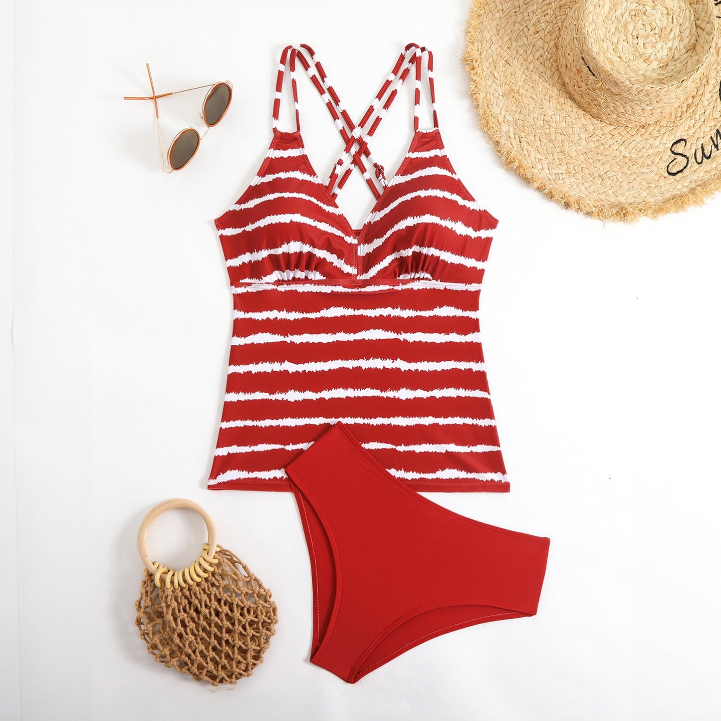 Ensemble tankini femme Berg-Feldt dos croisé à rayures
