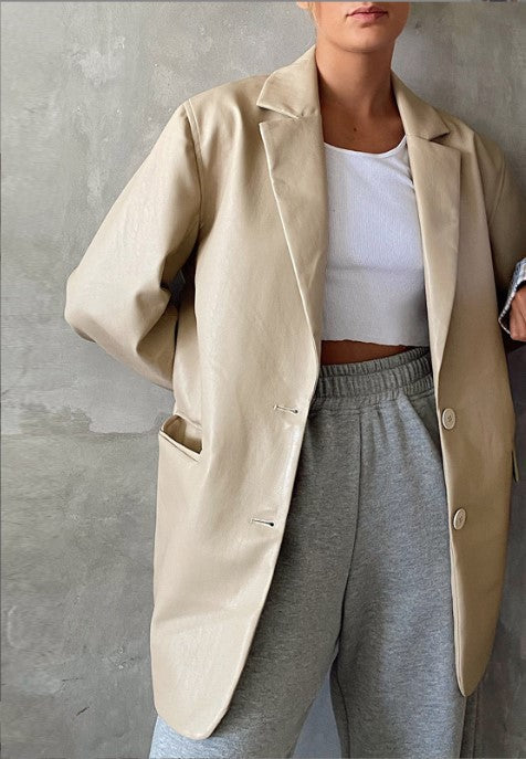 Damen Oversized Kunstleder Blazer Berg-Feldt