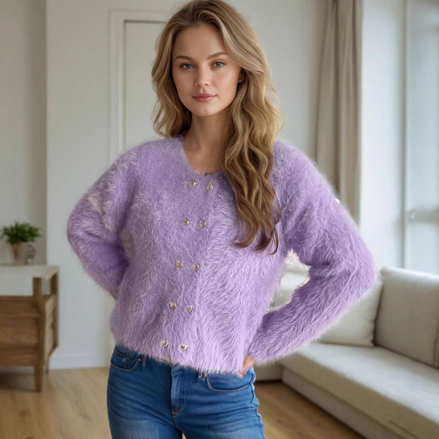 Cardigan douillet pour femme avec boutons en forme de cœur et coupe ample Berg-Feldt