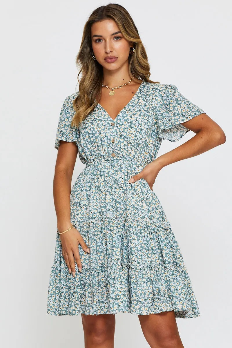 Robe boutonnée étagée florale Berg-Feldt pour femme
