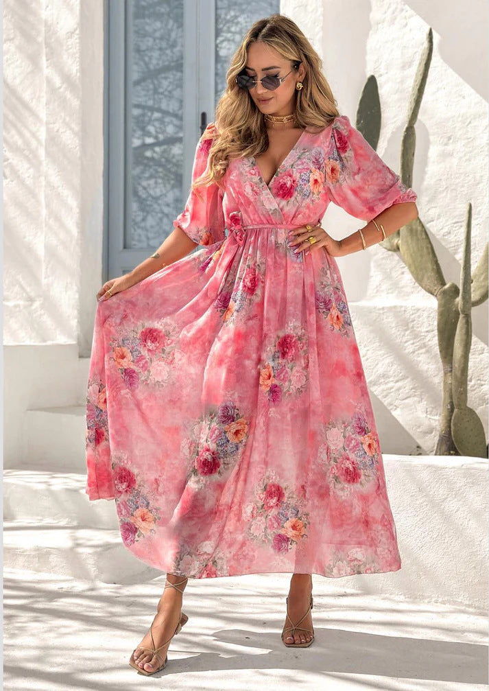 Elegantes Maxikleid für Damen mit floralem Chiffon und raffinierter Drapierung von berg-feldt