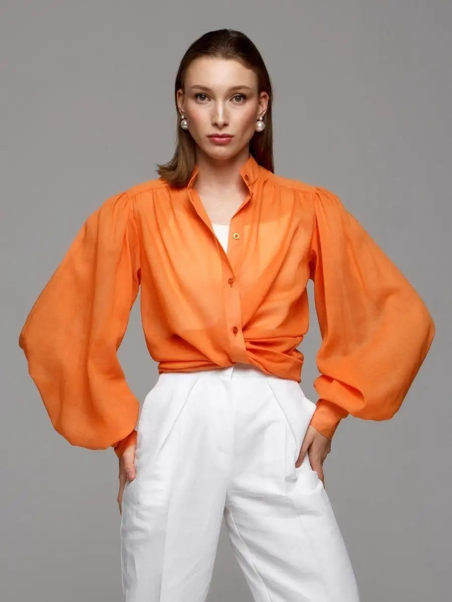 Elegante Damenbluse mit Puffärmeln und transparenten Stoff von berg-feldt