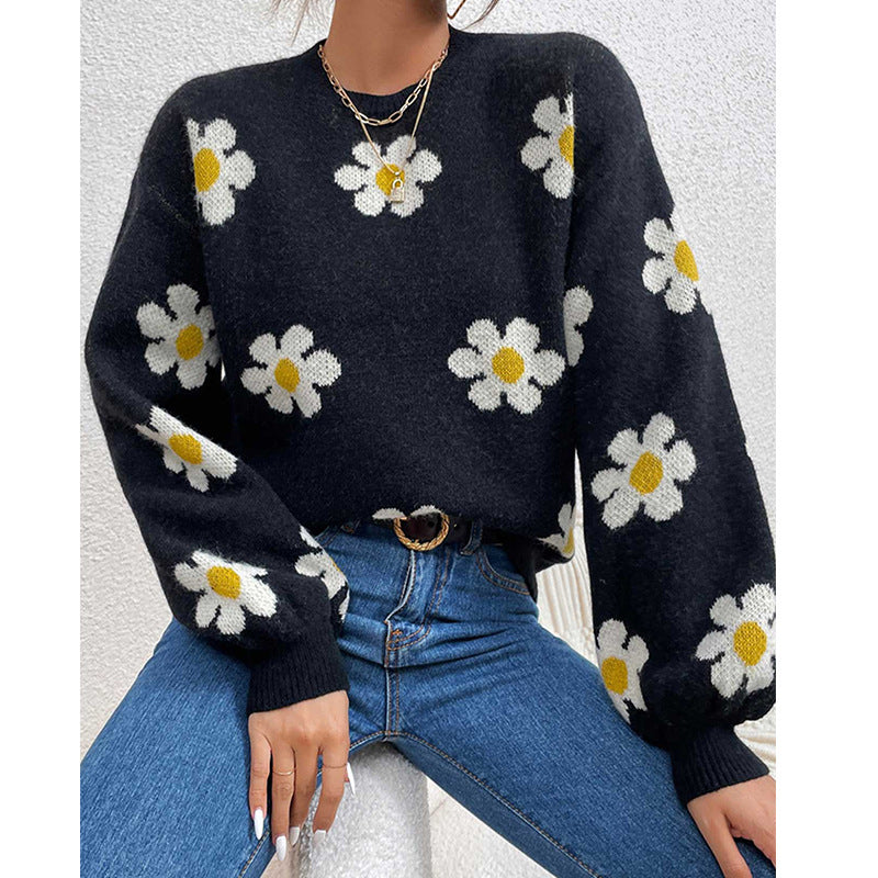 Damen Pullover mit floralem Muster und voluminösen Ärmeln Berg-Feldt