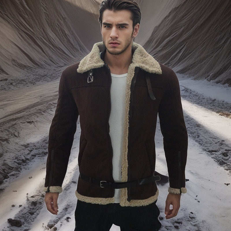 Veste en peau d'agneau pour homme coupe moderne avec capuche amovible Berg-Feldt