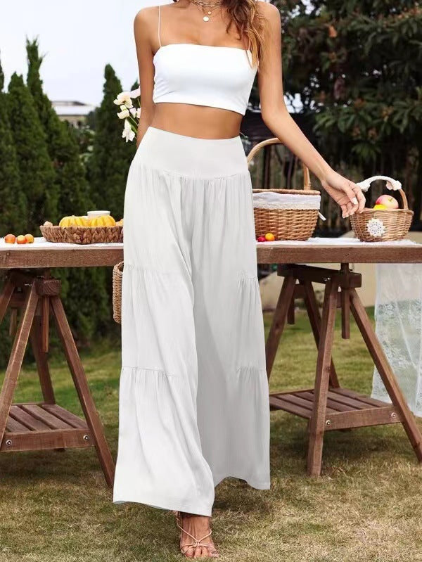 Sommerhose für Damen, weit geschnitten, hoher Bund, Volants, berg-feldt