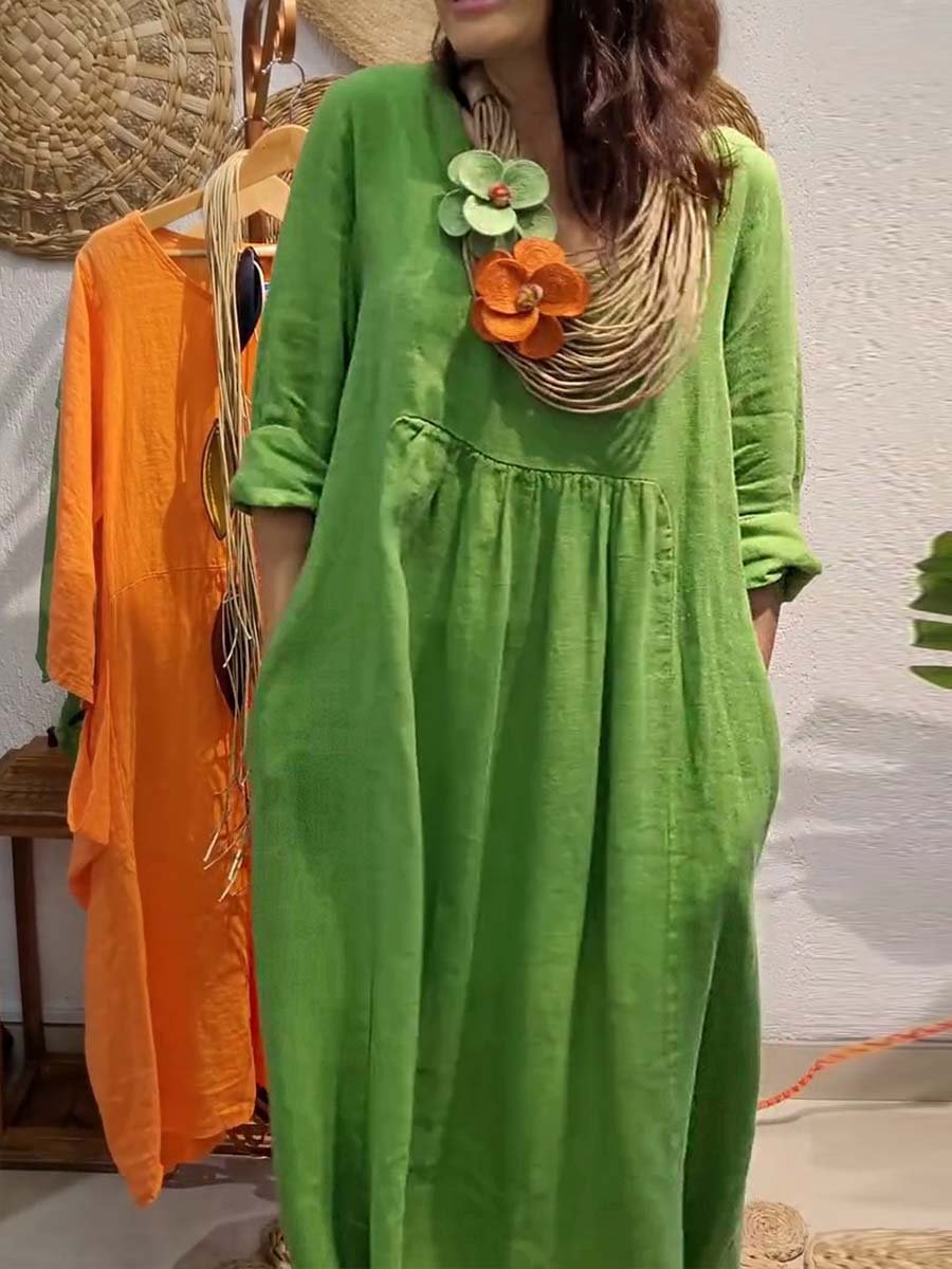 Robe longue en lin Berg-Feldt pour femme avec poches latérales